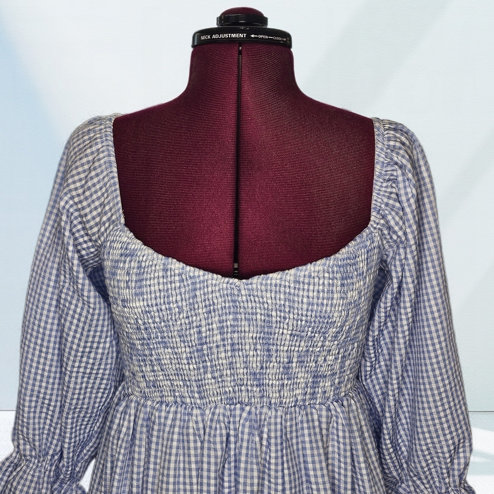 Mable Gingham Babydoll Cottagecore Ruffle Mini Flirty Dress - Picture 4 of 14